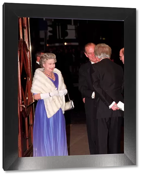 Queen Elizabeth II and Prince Philip arrive at the Royal Variety Show. November 1991