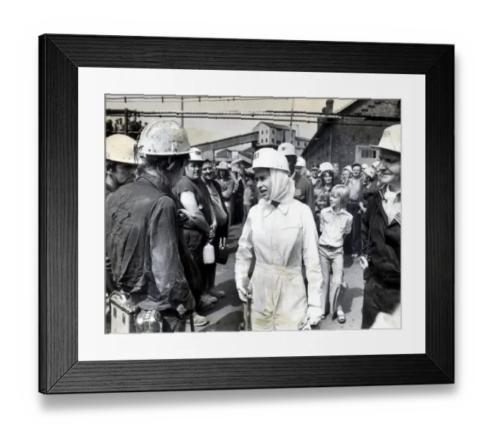 Framed Print : Queen Elizabeth II and Prince Philip meet Miners and Pit B officials during a tour of Framed Print : Queen Elizabeth II and Prince Philip meet Miners and Pit B officials during a tour of