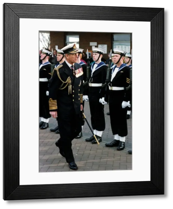 Framed Print : THE DUKE OF EDINBURGH. PRINCE PHILIP INSPECTING ROYAL NAVY TROOPS. MARCH 1993