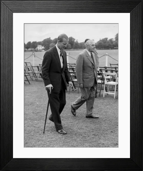 Framed Print : The Duke of Edinburgh at Aldershot polo ground limping after being injured while playing Framed Print : The Duke of Edinburgh at Aldershot polo ground limping after being injured while playing