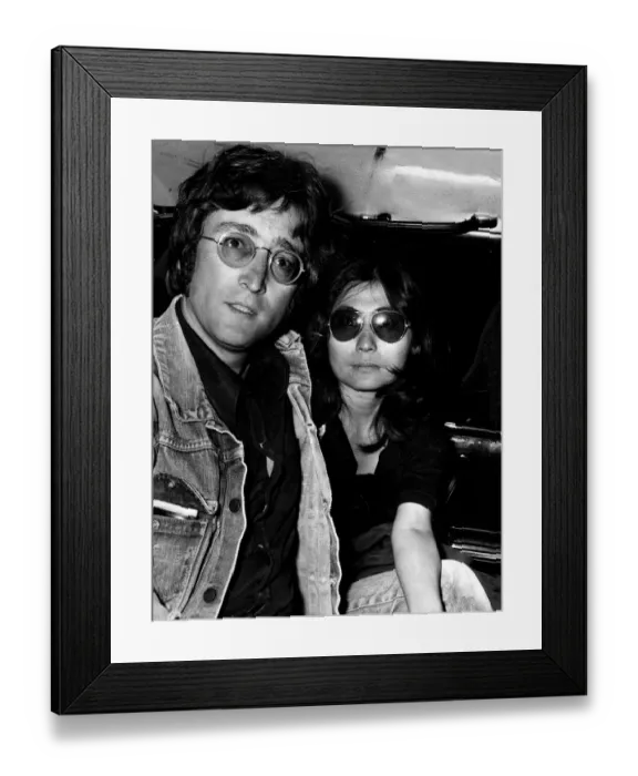 Framed Print : JOHN LENNON AND YOKO ONO IN LIMO AFTER ARRIVING AT LAP FROM MAJORCA