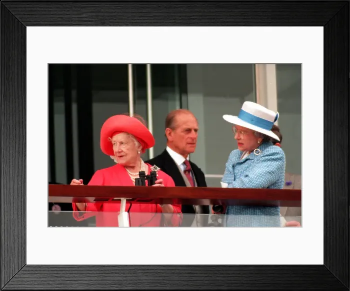 Framed Print : Queen Elizabeth II with Prince Philip and the Queen Mother pictured at Epsom race track Framed Print : Queen Elizabeth II with Prince Philip and the Queen Mother pictured at Epsom race track