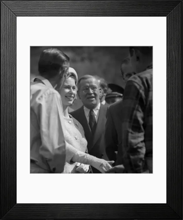 Framed Print : The Queen and Prince Philip meet miners at Shefferville Iron Mine during her tour of Framed Print : The Queen and Prince Philip meet miners at Shefferville Iron Mine during her tour of