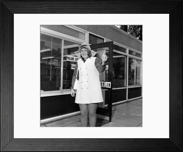 Framed Print : Jane Clark, votes in the United Kingdom general election on her birthday Framed Print : Jane Clark, votes in the United Kingdom general election on her birthday