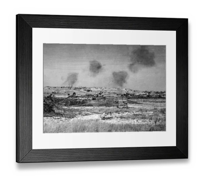 Framed Print : A Scene in Malta as heavy guns of an anti aircraft battery open fire on raiding enemy