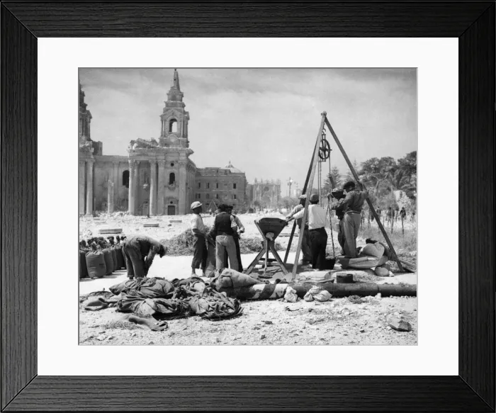 Framed Print : In spite of almost constant air raid,s grain stores on the island of Malta have suffered