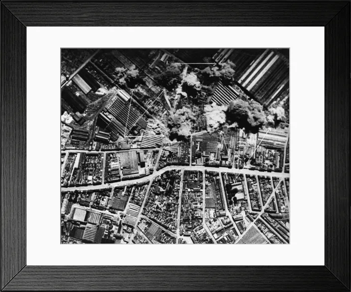 Framed Print : Daylight attack on Fives  /  Lille steel and engineering works