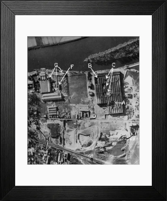 Framed Print : A daylight photograph taken by the RAF after the attack on the Matford Motor Works