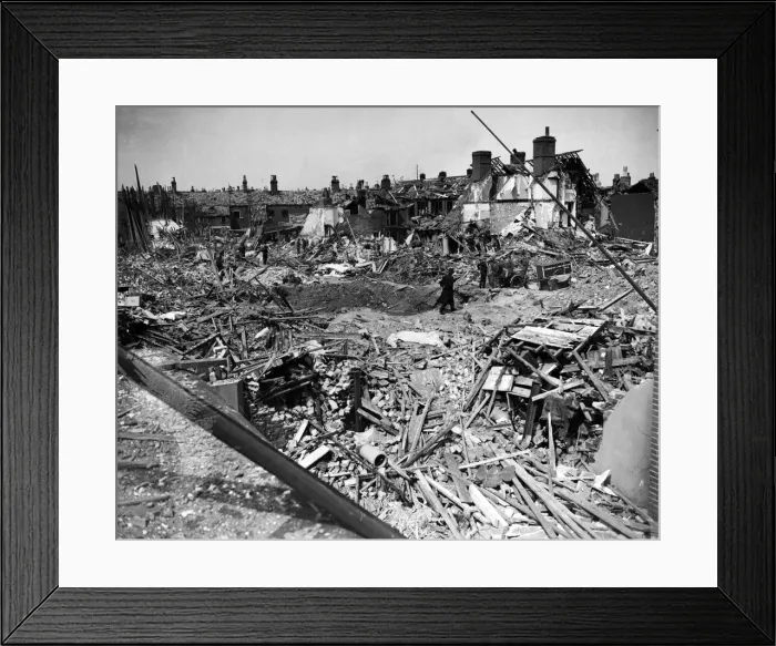 Framed Print : Rupert Street, Norwich, after the first reprisal raid. April 1942 Framed Print : Rupert Street, Norwich, after the first reprisal raid. April 1942