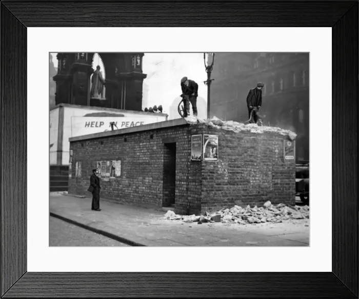 Framed Print : At last a start has been made on demolishing the air raid shelter in Albert Square Framed Print : At last a start has been made on demolishing the air raid shelter in Albert Square
