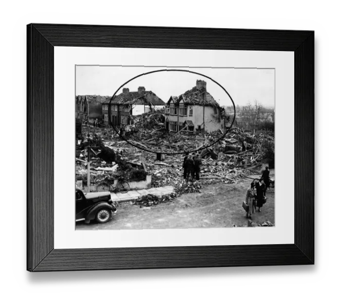 Framed Print : General view of demolished houses in a residential area of Bristol. April 1941