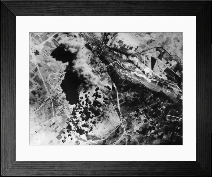 Framed Print : Bombs from Flying Fortresses of the Northwest African Airforces fall on the Sedes Framed Print : Bombs from Flying Fortresses of the Northwest African Airforces fall on the Sedes
