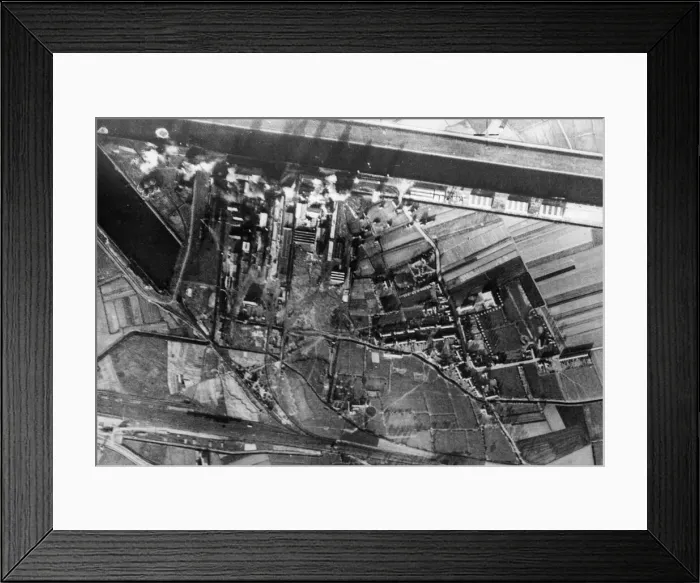 Framed Print : Bombs straddling the target during an RAF attack on Zeebrugge