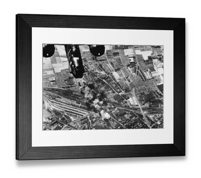 Framed Print : Daylight raid by bombers of RAF Bomber Command on strategical targets in enemy occupied