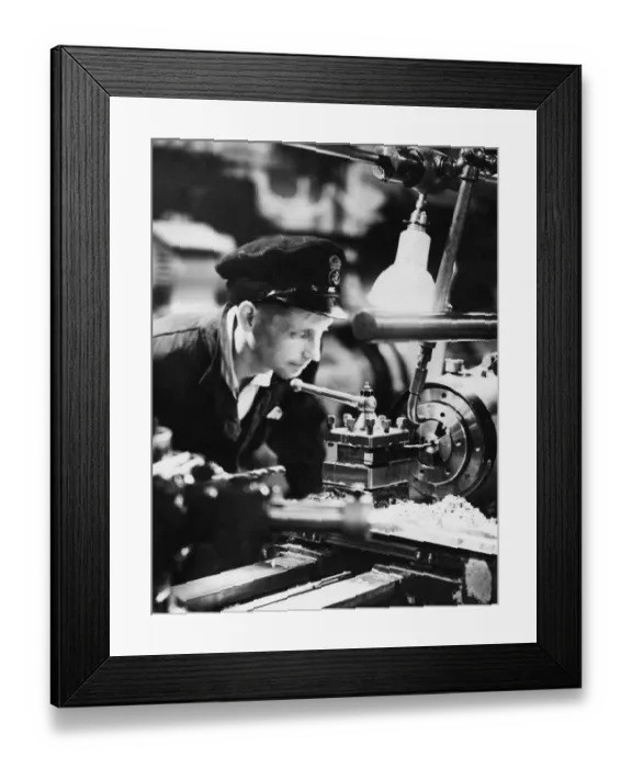 Framed Print : British Naval Factory a Float. Typical young E. R. A at work in the light machine Framed Print : British Naval Factory a Float. Typical young E. R. A at work in the light machine