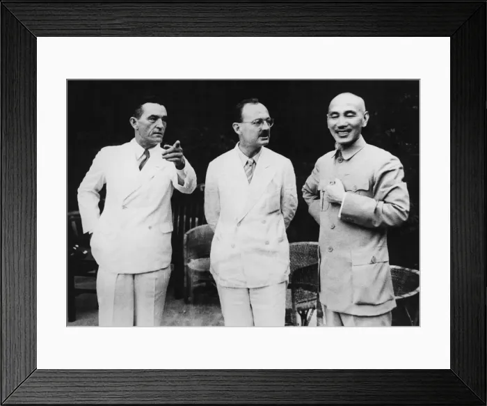 Framed Print : Two important Americans in China talk with Chiang at a Chung Ping tea Colonel Claire L Framed Print : Two important Americans in China talk with Chiang at a Chung Ping tea Colonel Claire L
