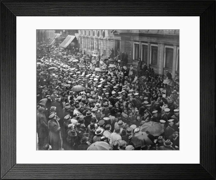 Framed Print : The crews of HMS Ajax and Exeter parade through Bedford Street Framed Print : The crews of HMS Ajax and Exeter parade through Bedford Street