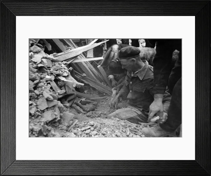 Framed Print : Aftermath of a flying bomb attack in London. Circa 1941 Framed Print : Aftermath of a flying bomb attack in London. Circa 1941