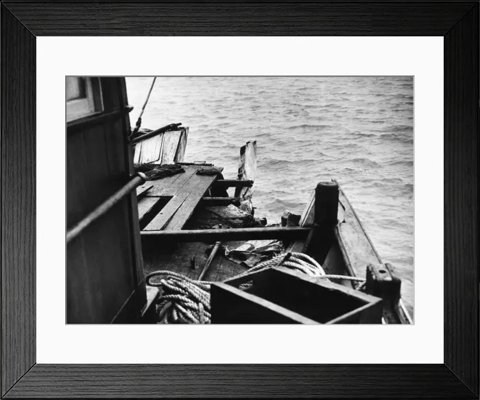 Framed Print : A vessel sliced this piece of the stern of the Danish fishing boat Annie of
