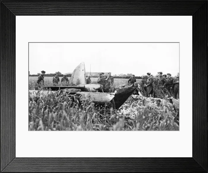 Framed Print : Picture shows a German Luftwaffe, aircraft, in a cornfield after being brought down