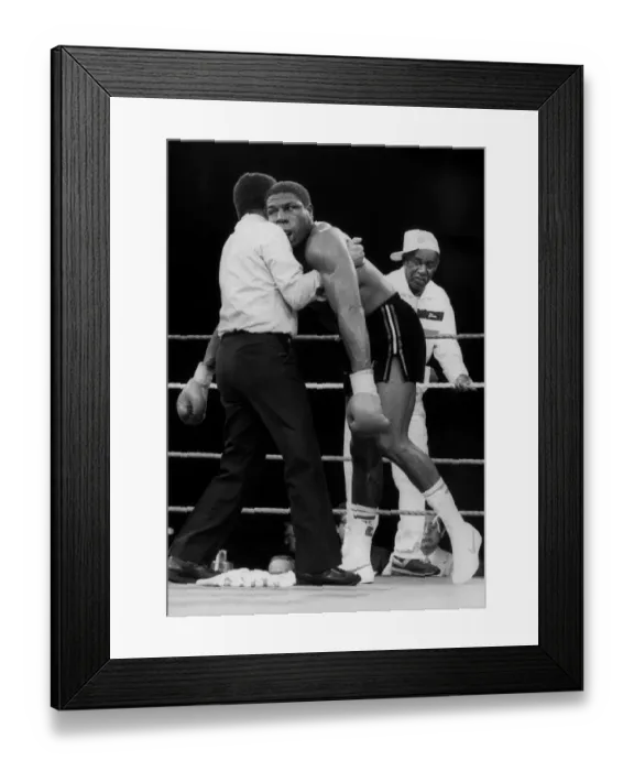 Framed Print : Frank Bruno out but not down in his first World Championship fight against Tim Framed Print : Frank Bruno out but not down in his first World Championship fight against Tim