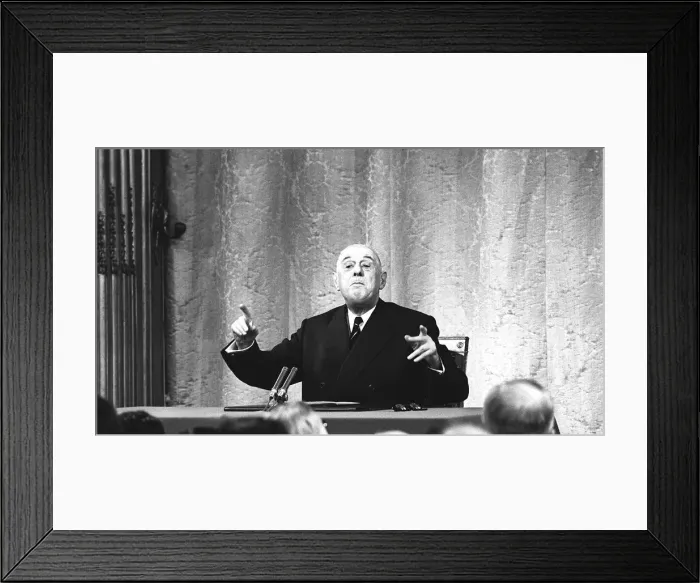 Framed Print : President Charles de Gaulle of France at a press conference at the Elysee Palace in Paris Framed Print : President Charles de Gaulle of France at a press conference at the Elysee Palace in Paris
