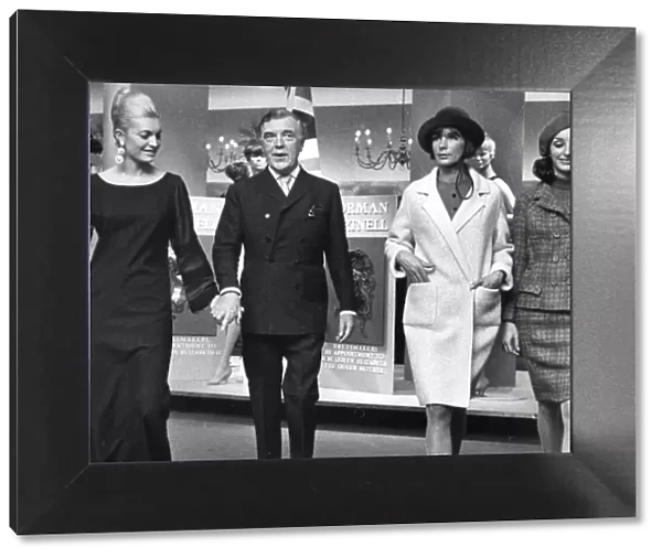 Norman Hartnell with models at launch of his boutique in Paris - 28th September 1966