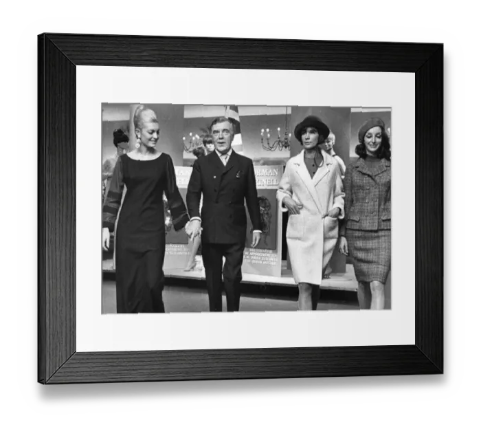 Framed Print : Norman Hartnell with models at launch of his boutique in Paris - 28th September 1966 Framed Print : Norman Hartnell with models at launch of his boutique in Paris - 28th September 1966