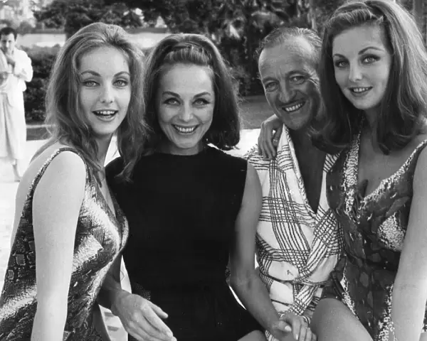 David Niven with wife Hjordis and her nieces Mia and Pia Genberg at his home in France