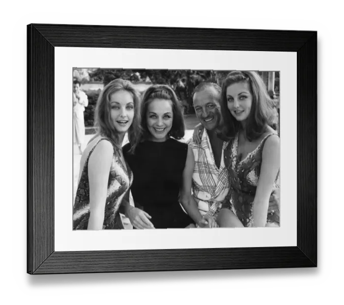 Framed Print : David Niven with wife Hjordis and her nieces Mia and Pia Genberg at his home in France