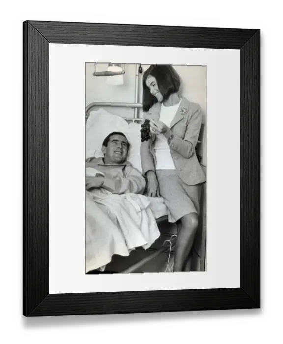 Framed Print : JACKIE STEWART AND WIFE, HELEN IN HOSPITAL AFTER HIS NEAR FATAL 150 MPH CRASH IN