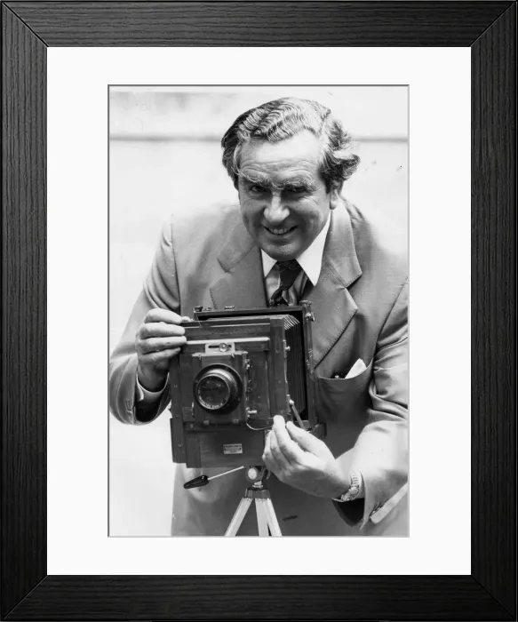 Framed Print : Denis Healey with antique half-plate camera - 21st January 1981 Framed Print : Denis Healey with antique half-plate camera - 21st January 1981
