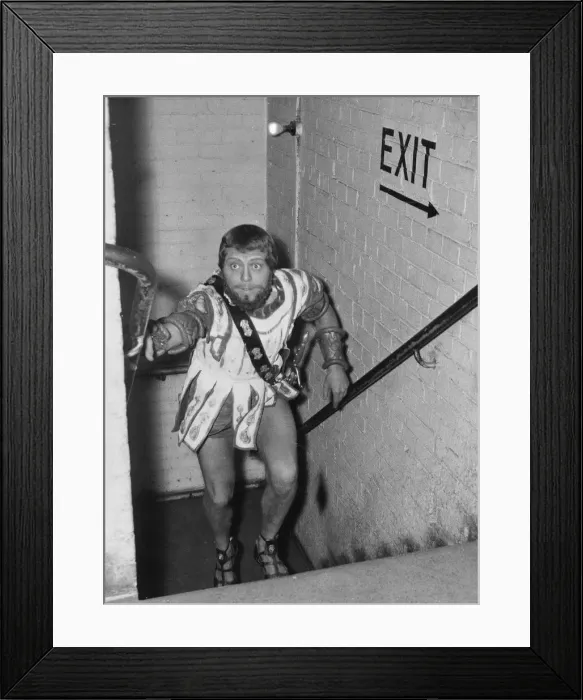 Framed Print : Richard Attenborough wearing Greek costume running up stairs backstage at the Piccadilly Framed Print : Richard Attenborough wearing Greek costume running up stairs backstage at the Piccadilly