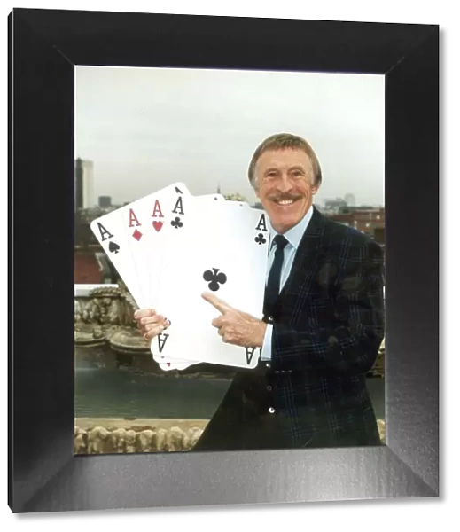 BRUCE FORSYTH HOLDING GIANT PLAYING CARDS- PLAY YOUR CARDS RIGHT - 10  /  12  /  1993