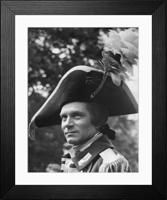 Framed Print : Laurence Olivier in costume on set during filming of The Devils Disciple - July 1958