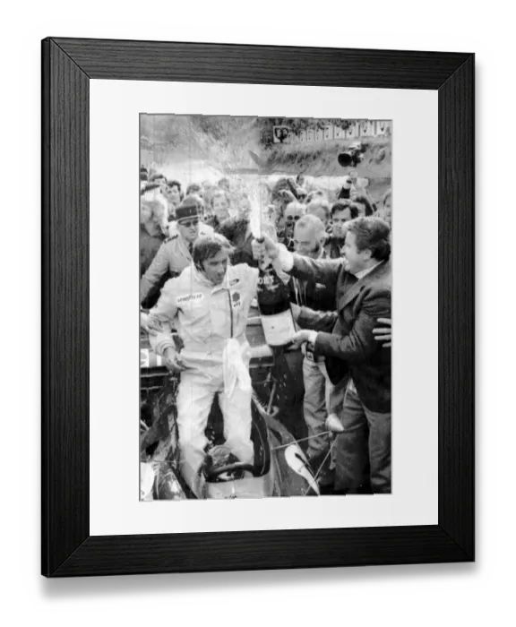 Framed Print : Jackie Stewart, Scottish F1 driver during celebrations after winning the French Grand Framed Print : Jackie Stewart, Scottish F1 driver during celebrations after winning the French Grand