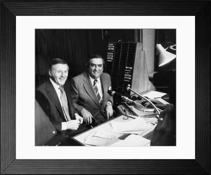 Framed Print : Denis Healey and Jimmy Young in BBC Radio 2 studio - April 1977 02  /  04  /  1977