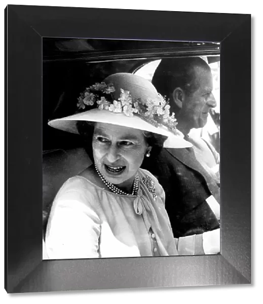 The Queen and Duke of Edinburgh in back of car - July 1979