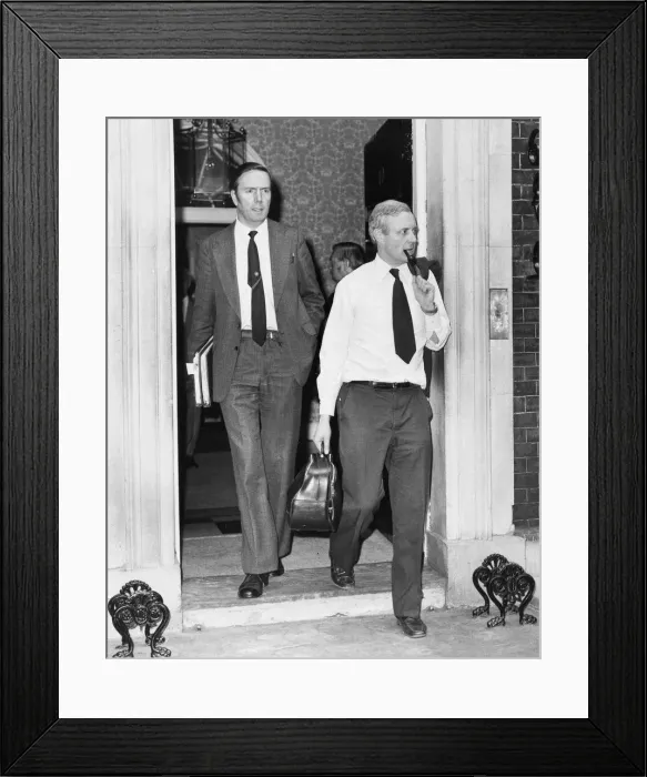 Framed Print : Tony Benn and colleague walking from 10 Downing Street, Westminster Framed Print : Tony Benn and colleague walking from 10 Downing Street, Westminster