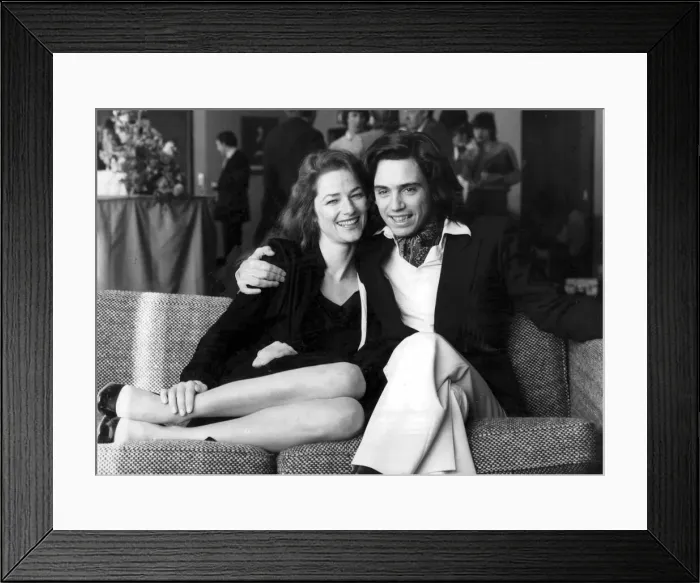 Framed Print : Jean-Michel Jarre with his wife Charlotte Rampling at a photocall