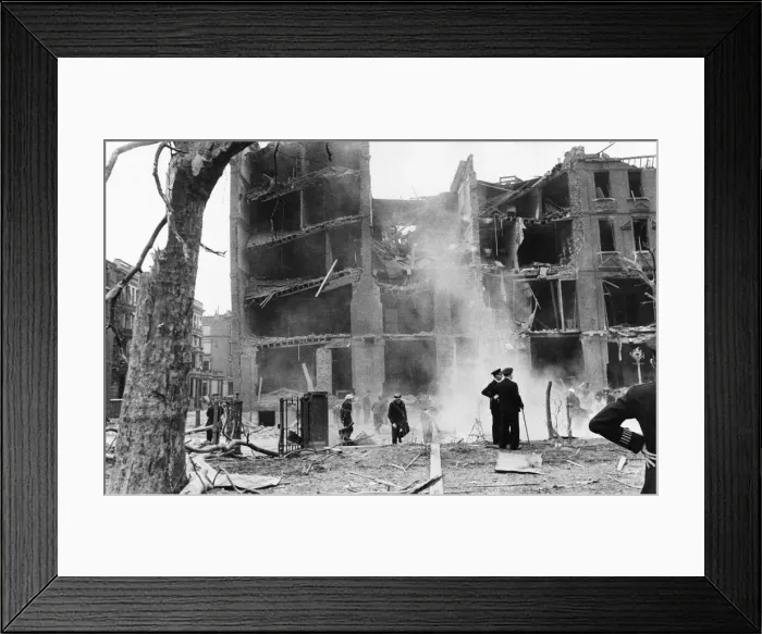 Framed Print : Flying bomb crashed on flats at Nevern Square, Kensington. 23rd July 1944 Framed Print : Flying bomb crashed on flats at Nevern Square, Kensington. 23rd July 1944