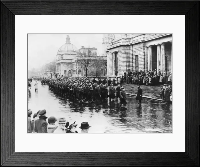 Framed Print : March past of the Cardiff sector Home Guard at their final parade. Circa 1940 Framed Print : March past of the Cardiff sector Home Guard at their final parade. Circa 1940