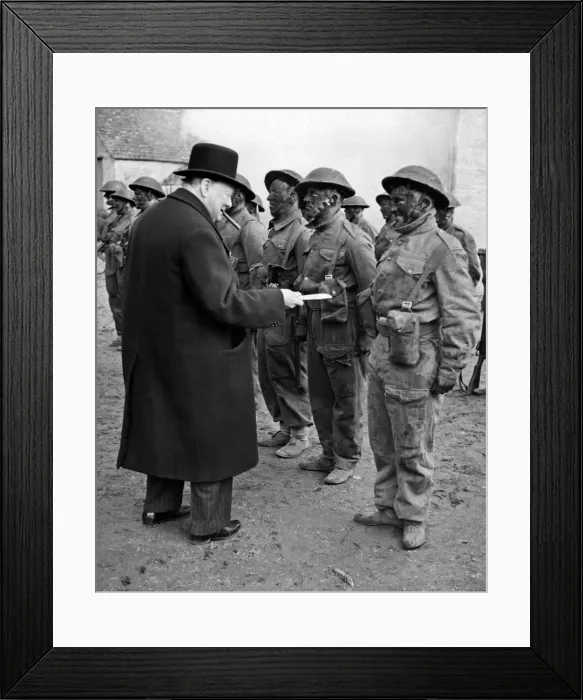 Framed Print : British Prime Minister Winston Churchill watches an exercise by troops on commando lines