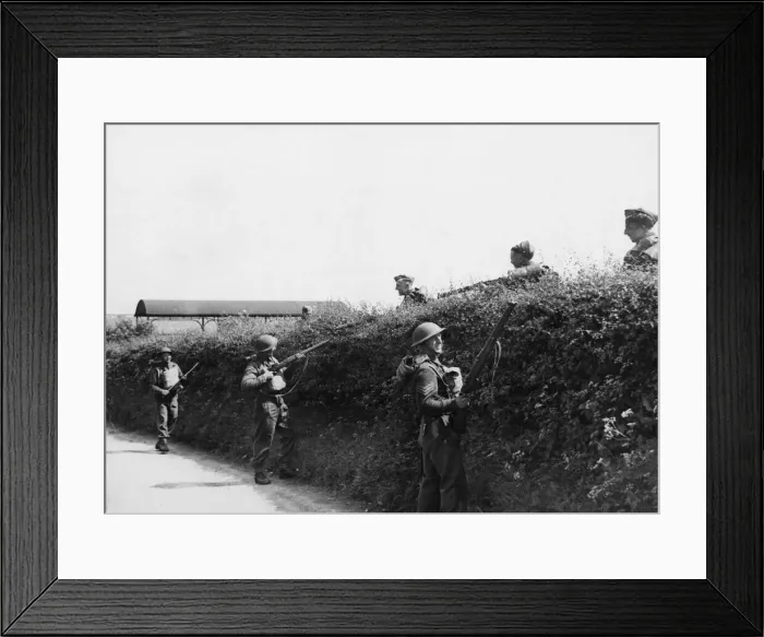 Framed Print : Face to face emery and Home Guard seem surprised to come to such close quarters Framed Print : Face to face emery and Home Guard seem surprised to come to such close quarters