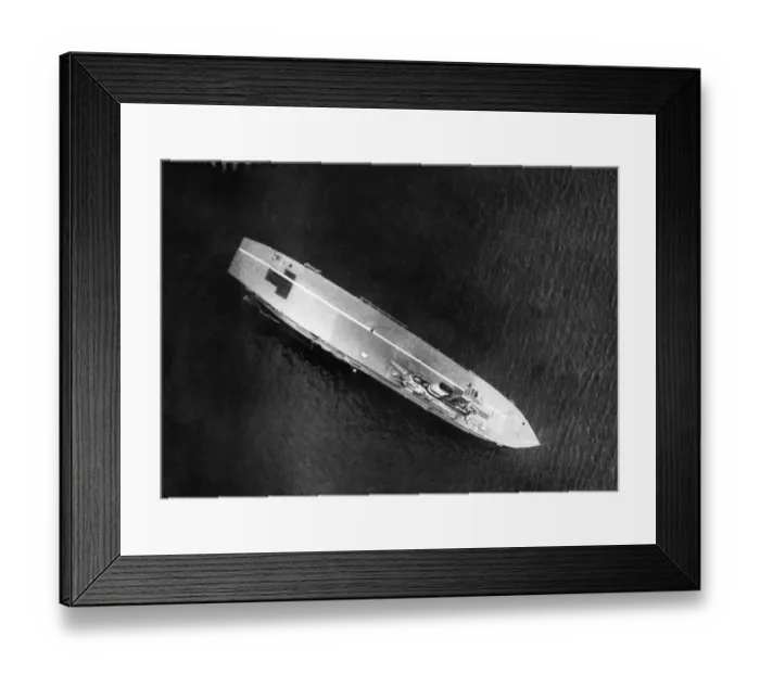 Framed Print : Aerial picture taken at Scapa of secret Fleet tenders - merchant ships camouflaged with Framed Print : Aerial picture taken at Scapa of secret Fleet tenders - merchant ships camouflaged with