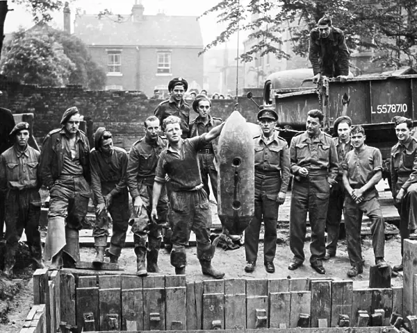 Hull, Yorkshire, World War Two. A bomb disposal unit pictured with an