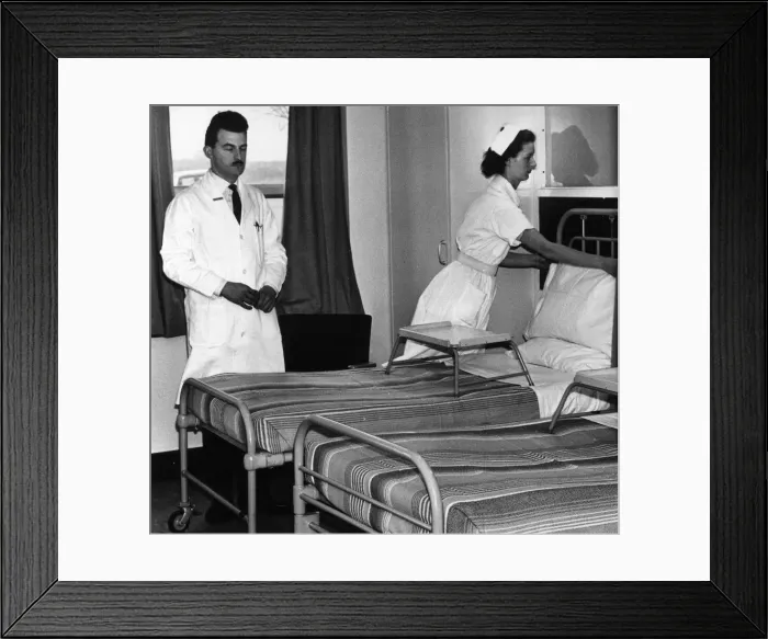 Framed Print : Beds being prepared in bed ward at Geriatrics Unit at Rubery Hill Hospital, Birmingham