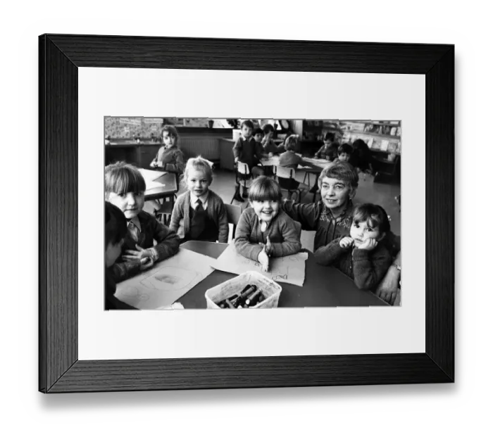 Framed Print : Head teacher Rita Shreenan with pupils at St Brigids Catholic Primary School