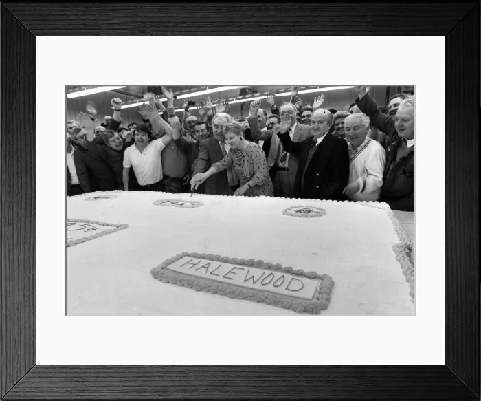 Framed Print : Billy Hughes cuts into the monster birthday cake to celebrate Fords 25th birthday