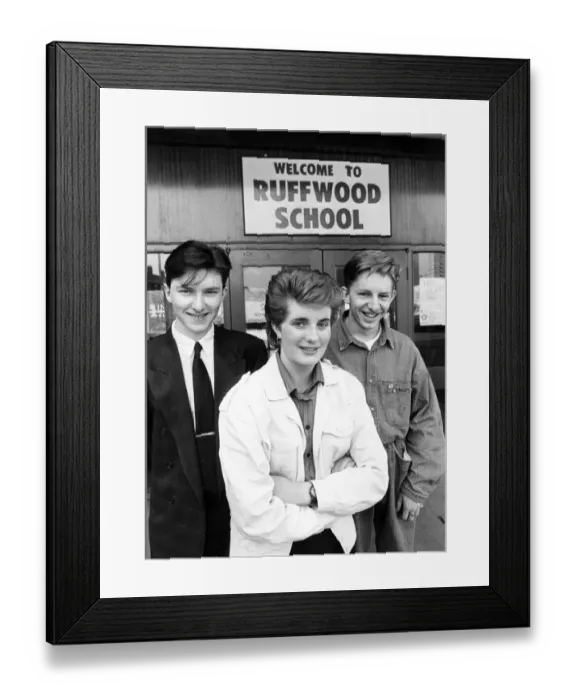 Framed Print : Karen Wilson with Carl Graham (left) and John Bride, pupils at Ruffwood Comprehensive Framed Print : Karen Wilson with Carl Graham (left) and John Bride, pupils at Ruffwood Comprehensive